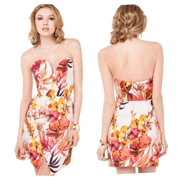 Cameo Empire Tropical Print Strapless Mini Dress M - Picture 3 of 15
